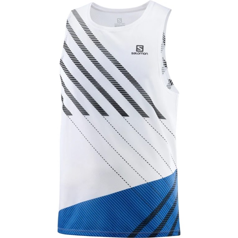 Camisetas Regata Salomon Sense Aero Singlet Masculino Branco Azuis | PT A63057